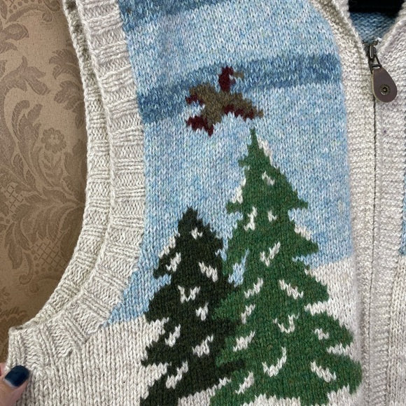 Vintage 90s Y2K Novelty Sleeveless Sweater Sweater Vest. Dog Skiing Cabin Geese - Picture 3 of 14